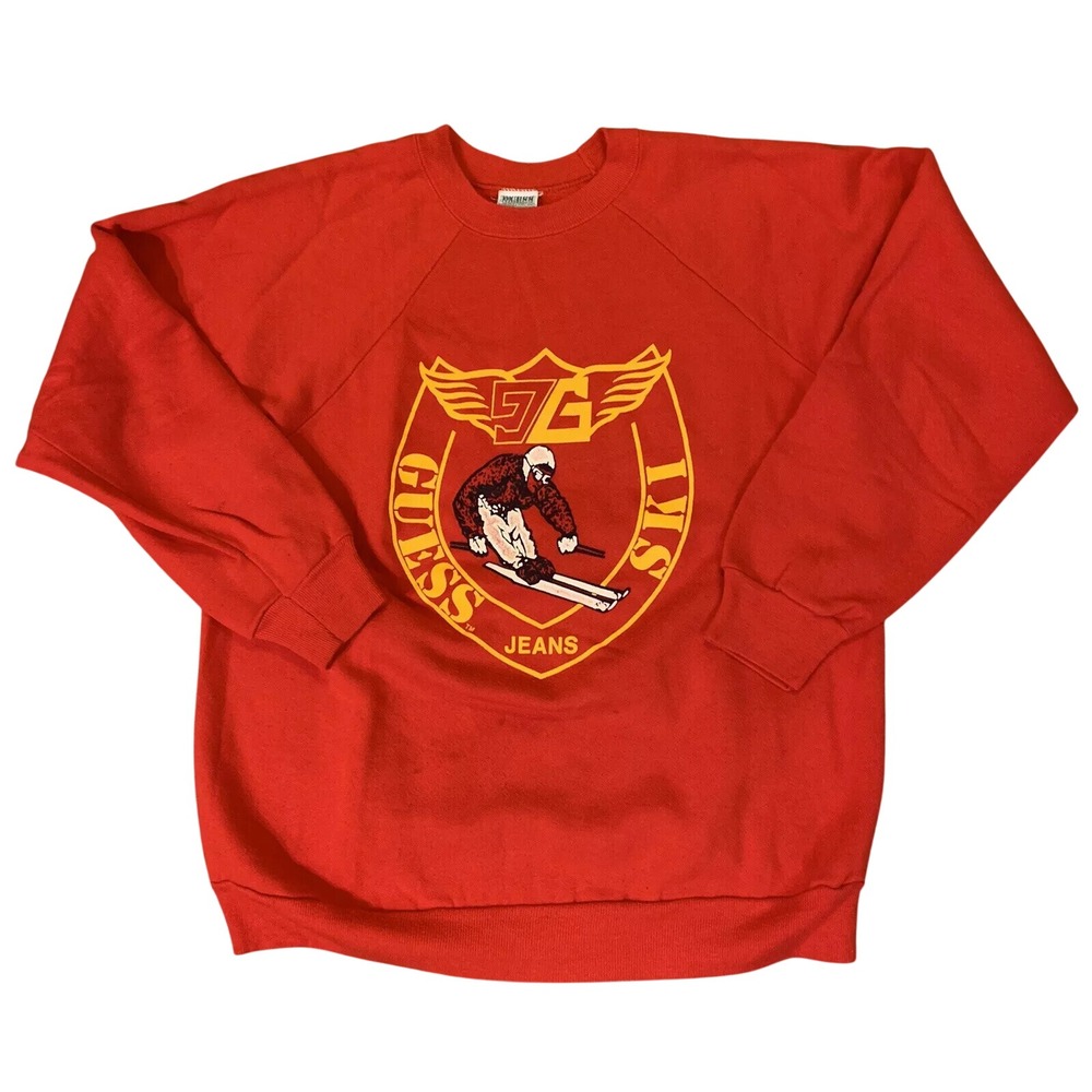 Guess Sweatshirt Men L Red Ski Graphic Vintage 80s Georges Marciano M02355